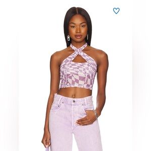 Superdown Moira Cross Over Halter Top Medium